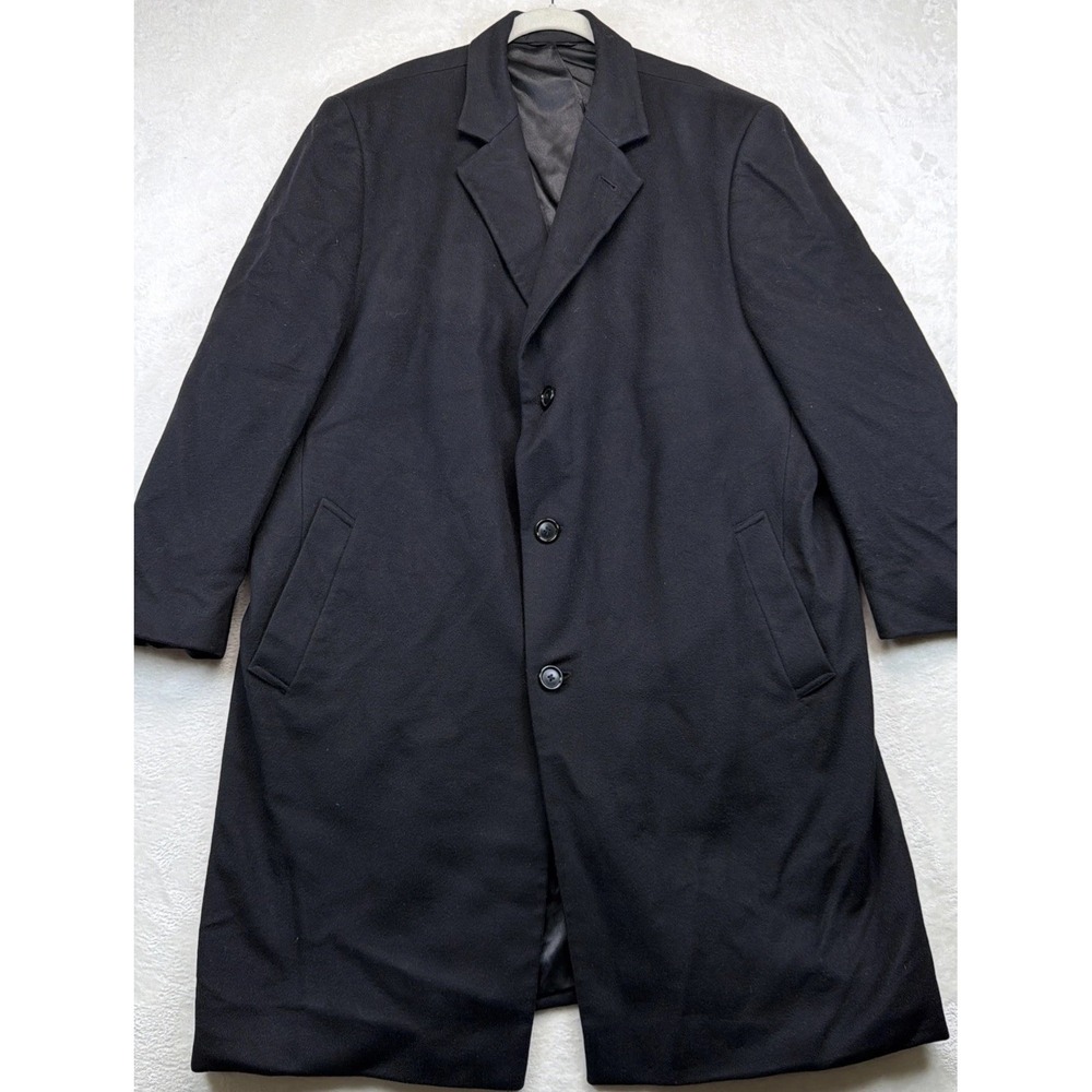 Lord & Taylor Men's 100% Cashmere Black Overcoat Car Coat 48R Jacob Siegel